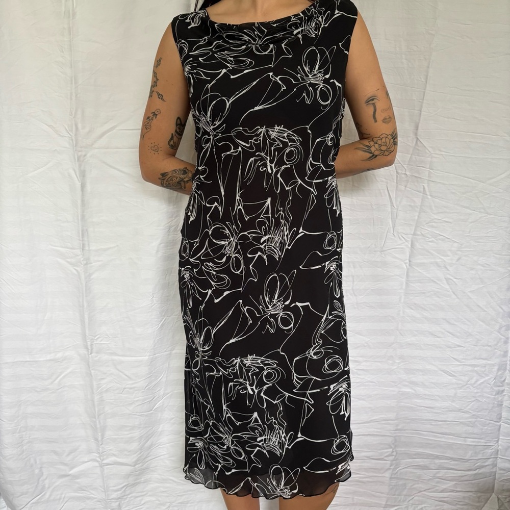 Floral 90s Asymmetrical Cowl Neck Dress